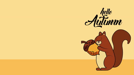 hello autumn season with chipmunk and nut animation