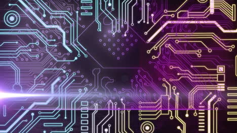 animación del procesamiento de datos en una placa de circuito luminoso de computadora