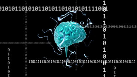 animazione di ai testo, cervello e elaborazione di dati di codifica binaria su sfondo scuro
