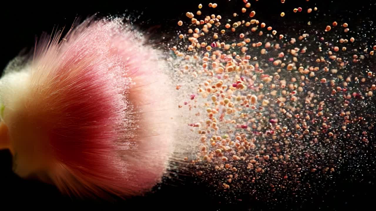 Dynamic Transformation of Colorful Particles: Captivating Imagery Depicting the Stunning Release of Pigment from a Brush, Showcasing Intricate Details in Motion and Colorful Dust Clouds