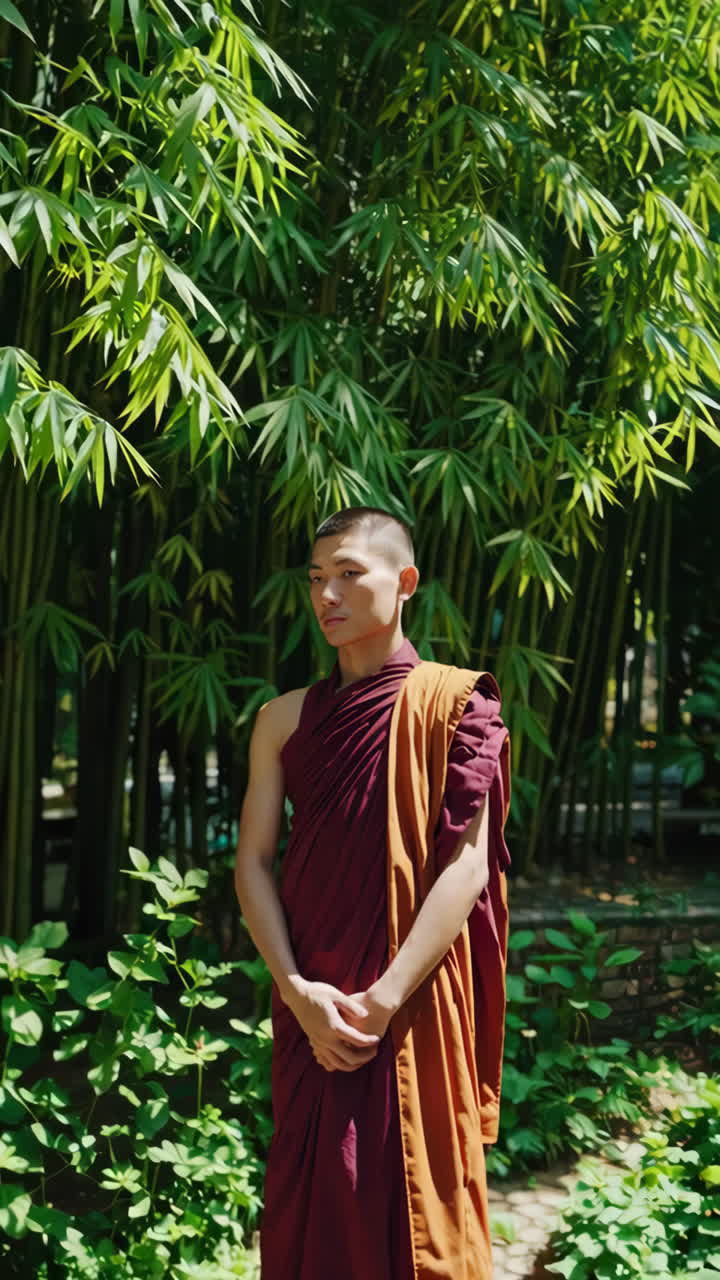 Buddhist Monk Portrait in a Temple Garden
