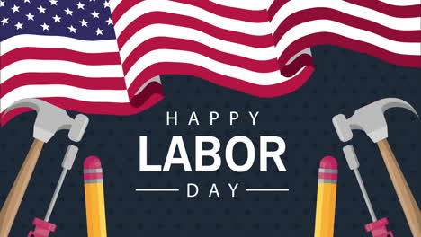 happy labor day celebration with usa flag and tools