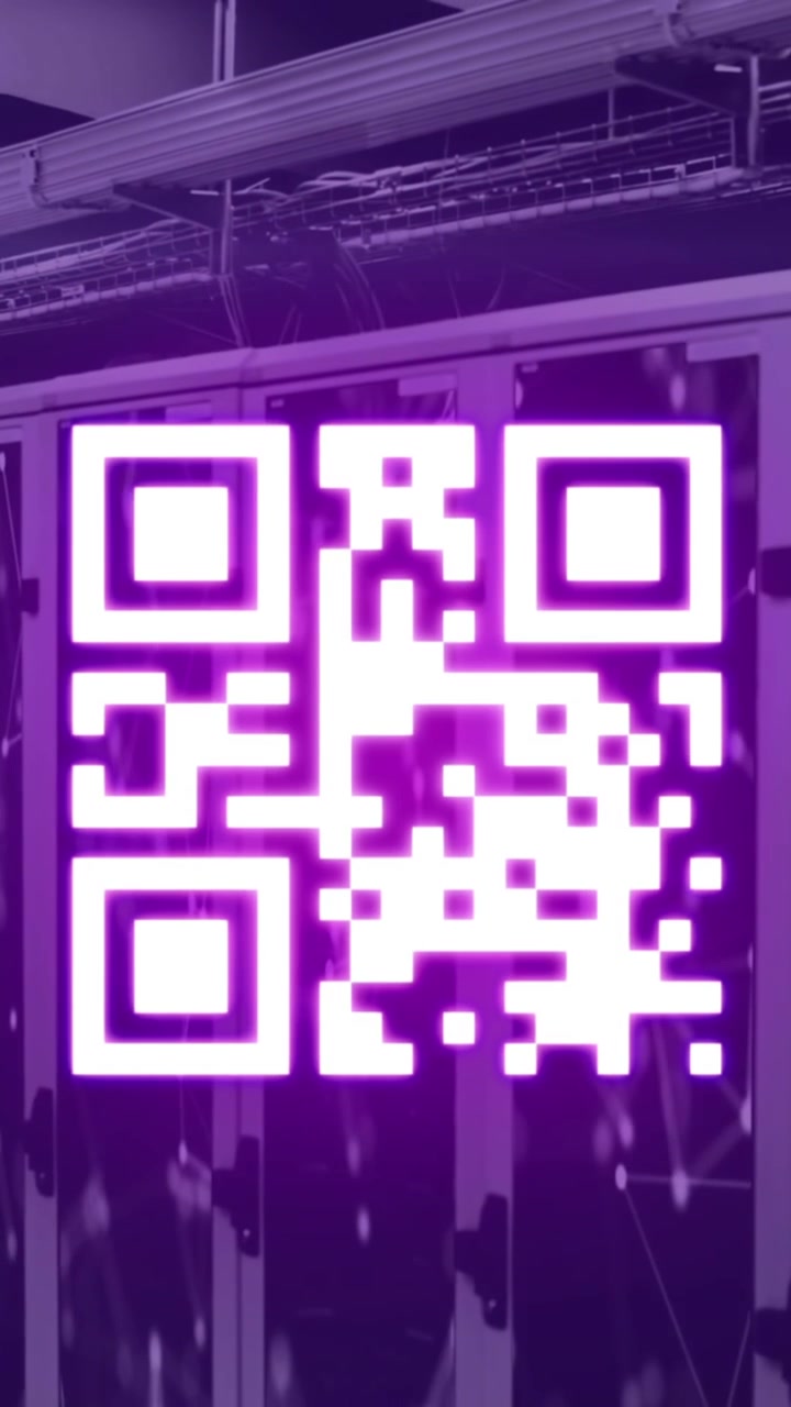 Animation of qr code over violet server room