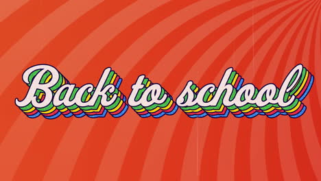 animation of colorful back to school text against striped loop orange background