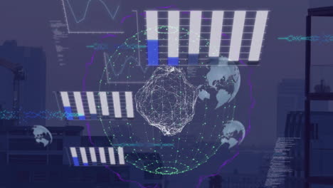 animation of digital data processing over globe and computer servers