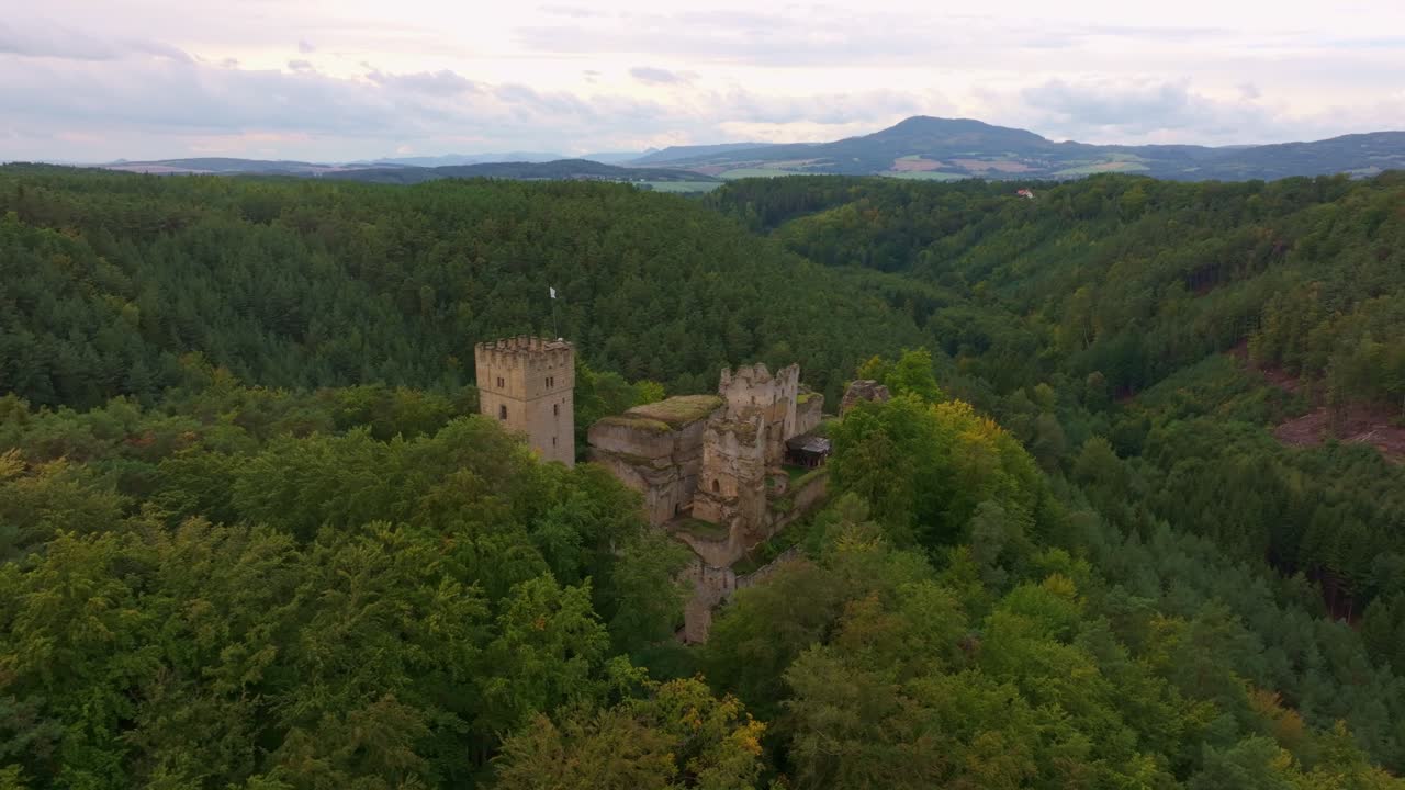 Foresta lussureggiante che circonda l'abbandonato Castello di Burg Helfenburk a Usti nad Labem