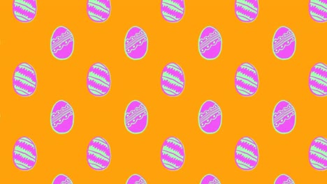 Animation-of-patterned-Easter-eggs-moving-in-rows-on-orange-background