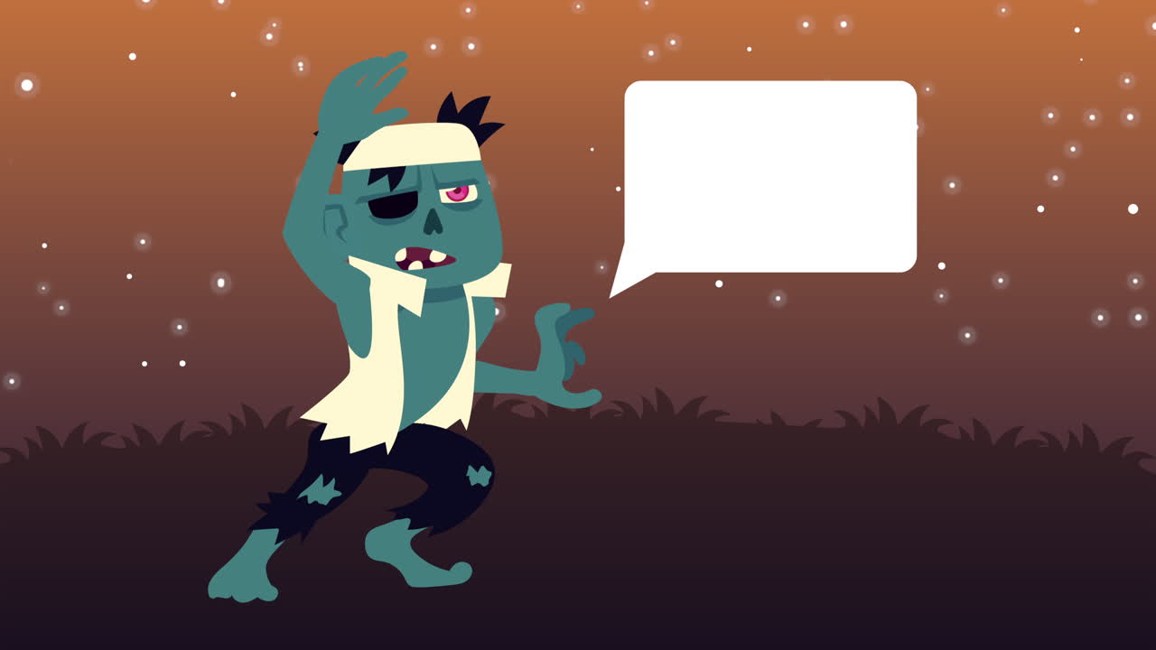 zombie de dibujos animados con burbuja de habla