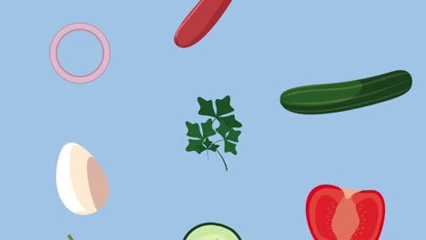 kitchen vegetables ingredients pattern animation