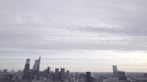 philadelphia skyline - drone shot on a cloudy day