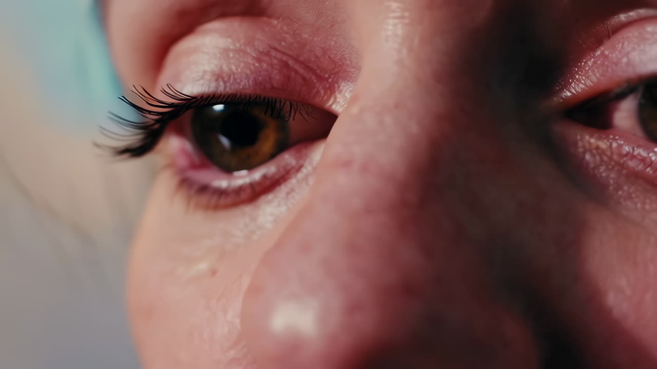 Close-up of a woman's eye with a tear