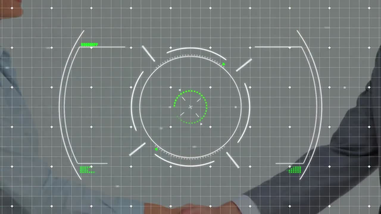 animación de escaneo de alcance sobre hombres de negocios caucásicos estrechando la mano.