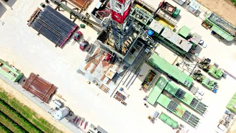 top view of oil and gas drilling rig - aerial drone shot