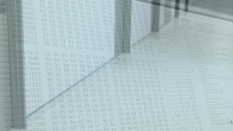 binary code animation over medical staff pushing pregnant woman in wheelchair