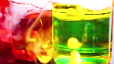 two liquids reacting with visible color change