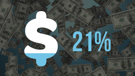 símbolo de la moneda del dólar estadounidense y números que se llenan de colores