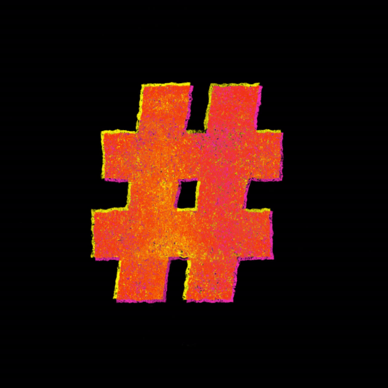 Simbolo Hashtag Vibrante e Testurizzato su Sfondo Nero