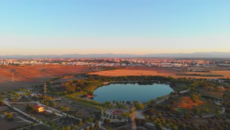 alone empty park aerial view at sunset