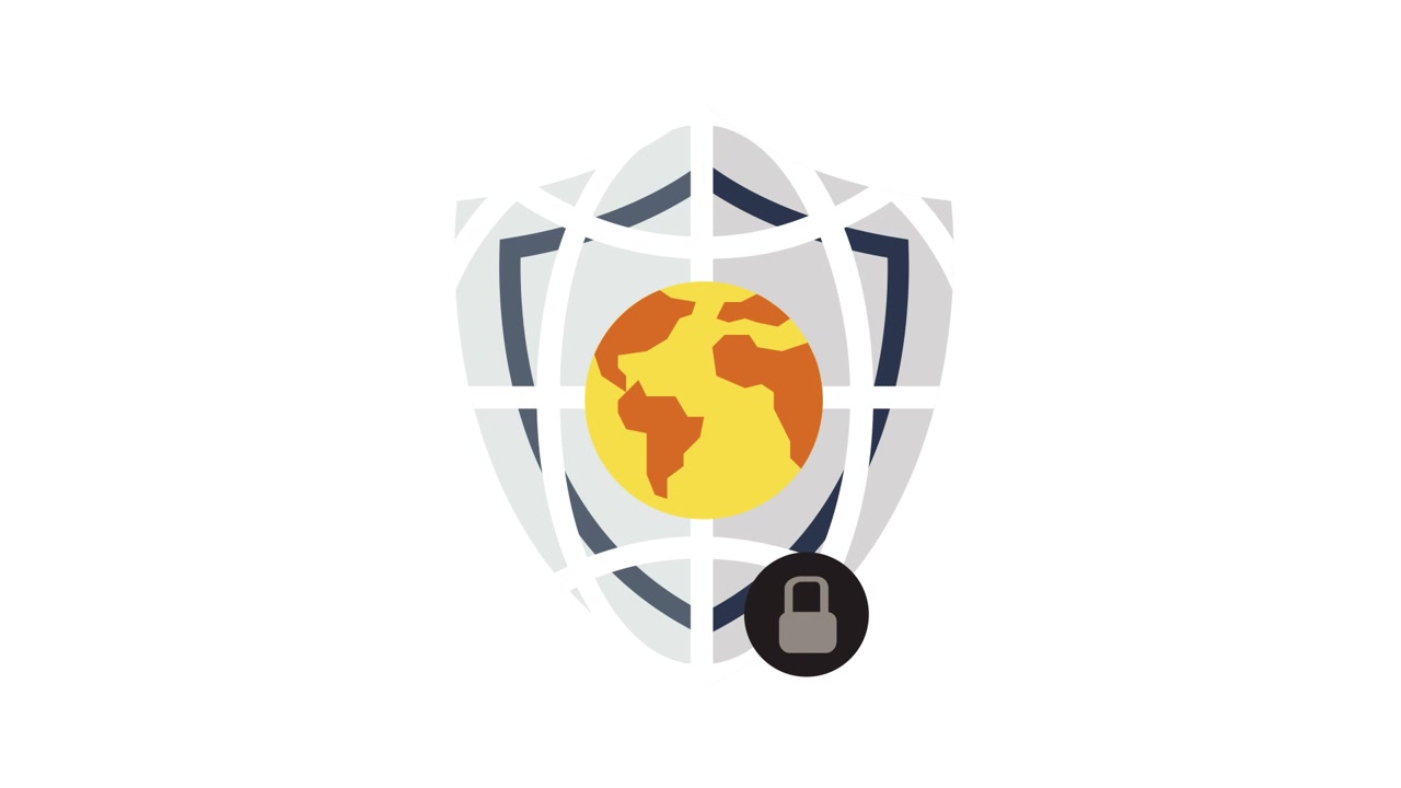Animated Security Shield with Global Protection and Padlock Icon