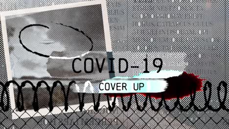 animation of covid 19 cover up text over city scape