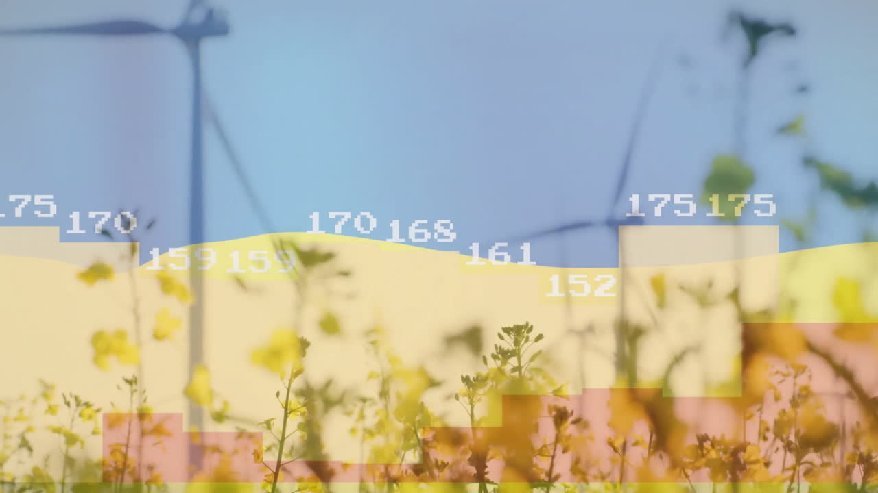 우크라이나의 발과 풍력 터빈에 대한 데이터 처리 및 다이어그램의 애니메이션