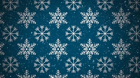Digital-animation-of-snowflakes-moving-against-snow-falling-on-blue-background