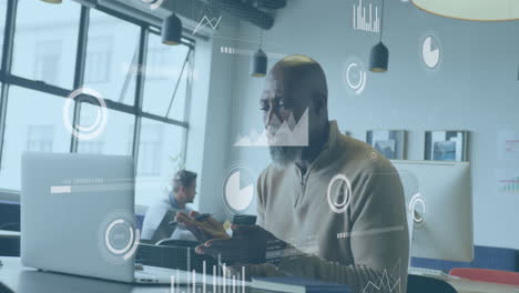 animation of data processing over diverse business people in office