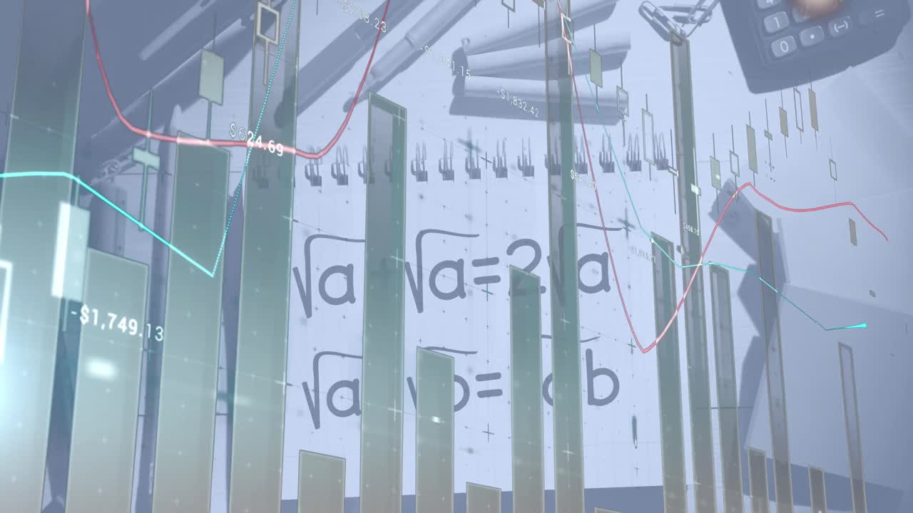 수학적 방정식과 학교 아이템에 대한 데이터 처리의 애니메이션