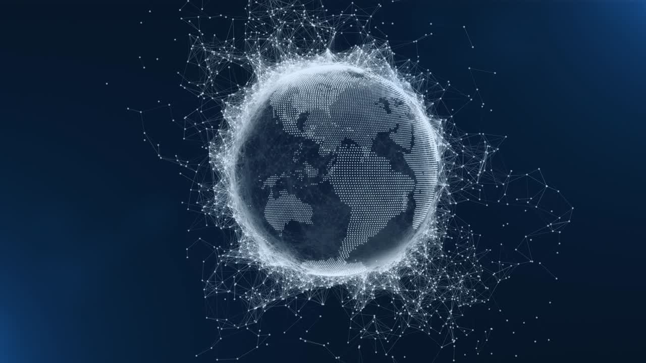 디지털 세계 지구 연결 디지털 구름 지구 회전 애니메이션 사회 미래 기술 추상 비즈니스 과학 성장 네트워크 지구를 둘러싼 세계 회전