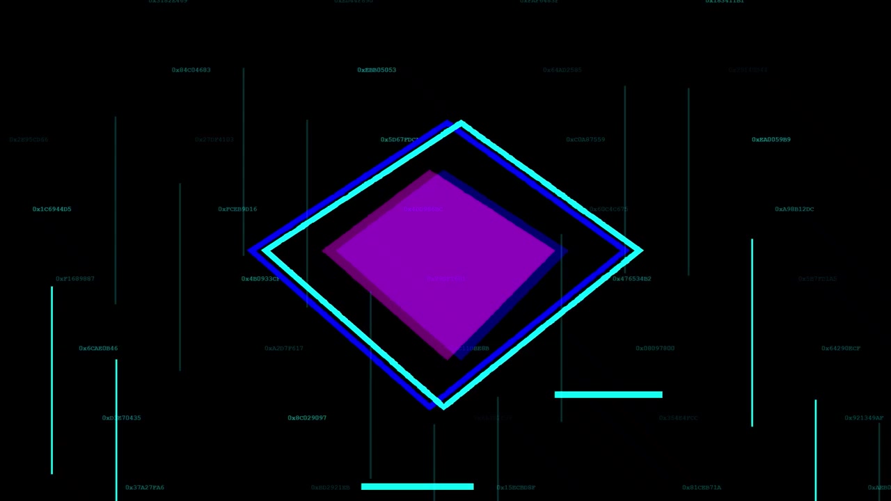 Abstract Digital Diamond Shape with Glitch Effects and Data Streams
