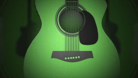 collection of acoustic guitars in green background