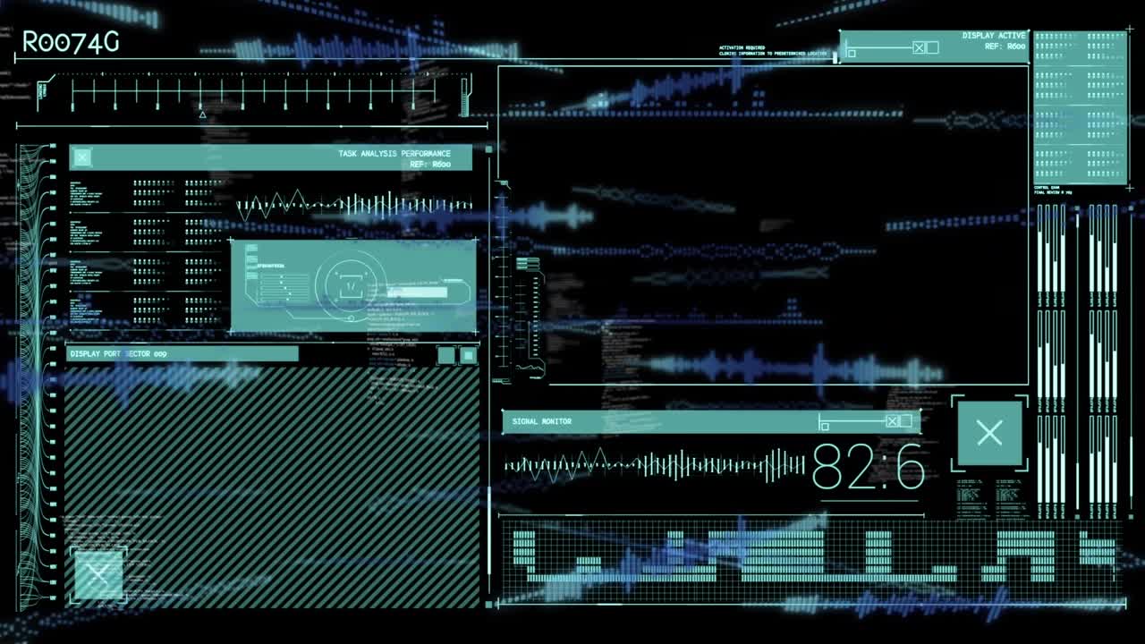 Animation of data processing on black background