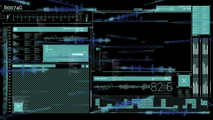 Animation of data processing on black background