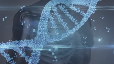 animación de una hebra de adn 3d que gira sobre la sección media del cuerpo humano