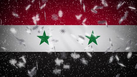 bandera de siria caída de nieve en bucle, año nuevo y fondo de navidad, bucle