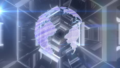 animación del procesamiento de datos, globo y red de conexiones
