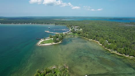 drone shot of shoreline near bailey's harbor in door county, wisconsin