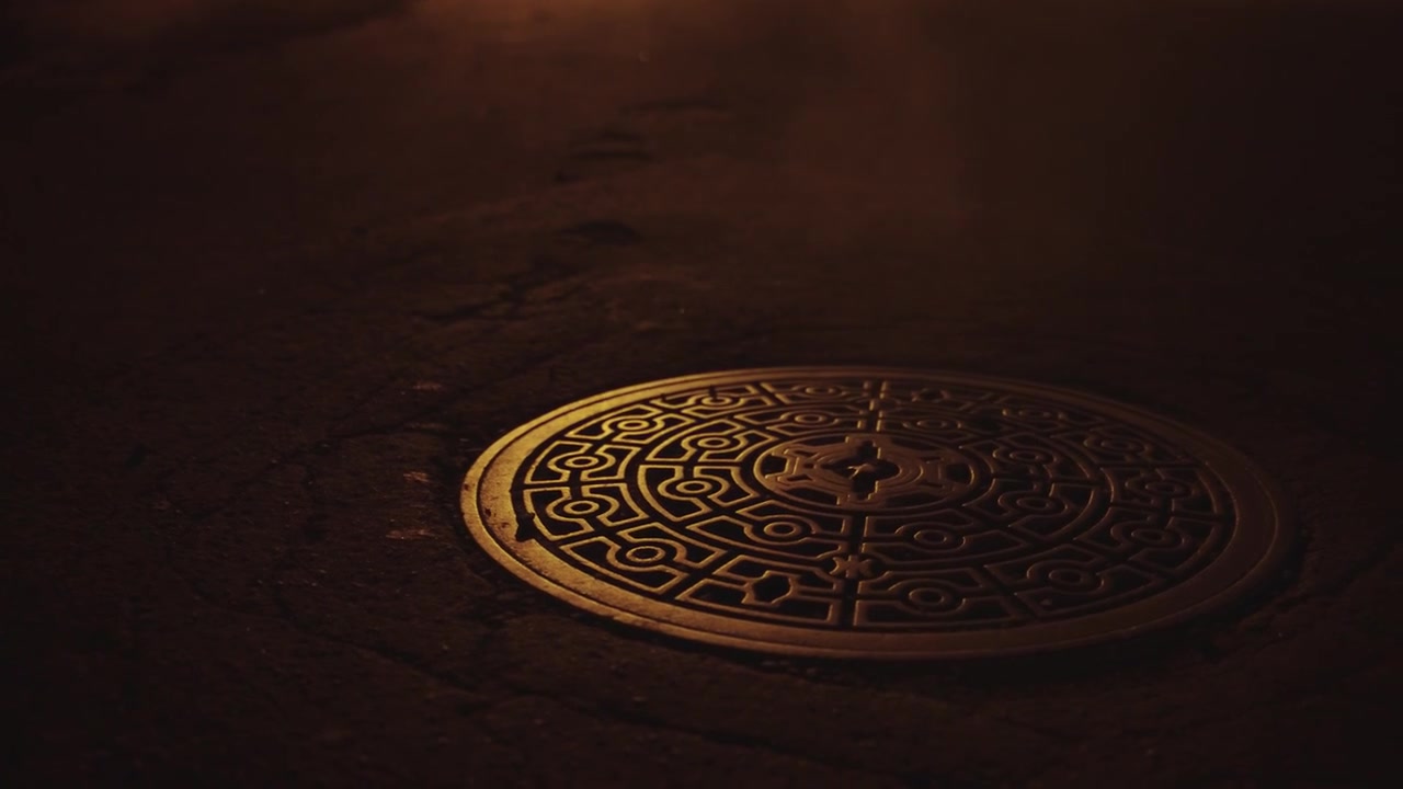Steam Rising Slowly From Manhole Cover in the Night