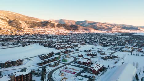 winter sunrise view over the city in steamboat springs, colorado