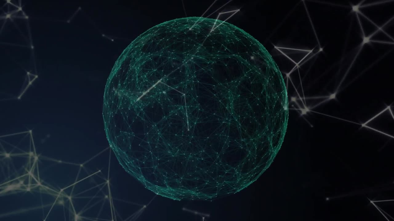 Globe of network connections against black background