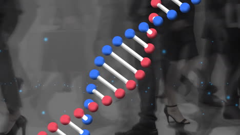 animación de la cadena de adn sobre la gente de negocios caminando