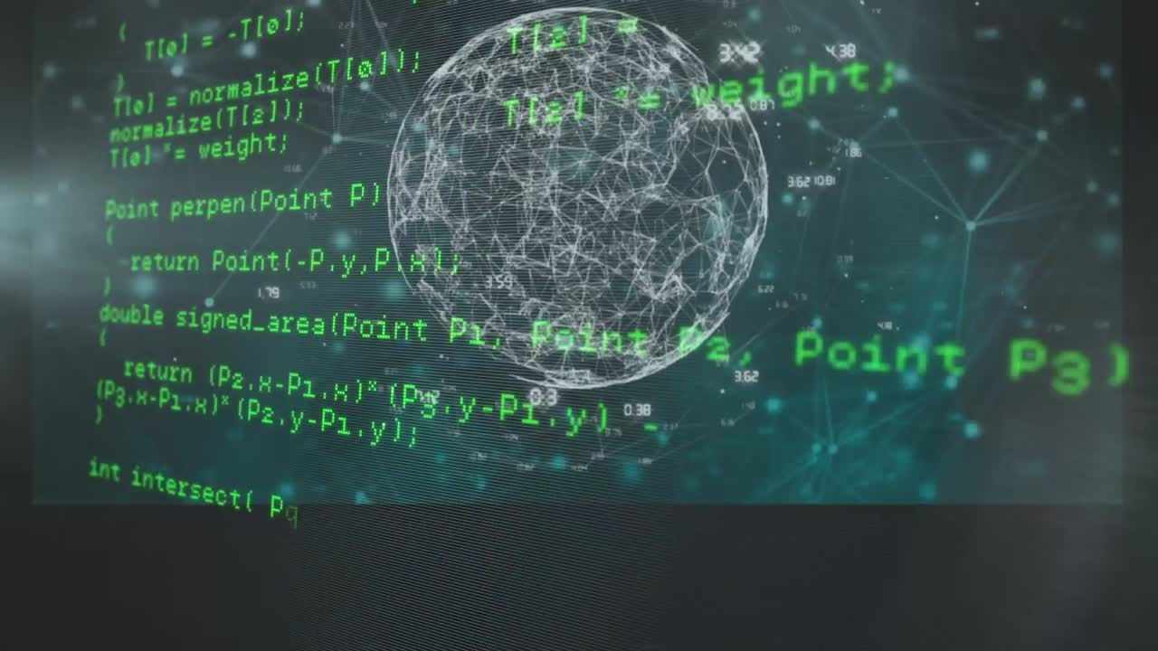 Animation of data processing on black background