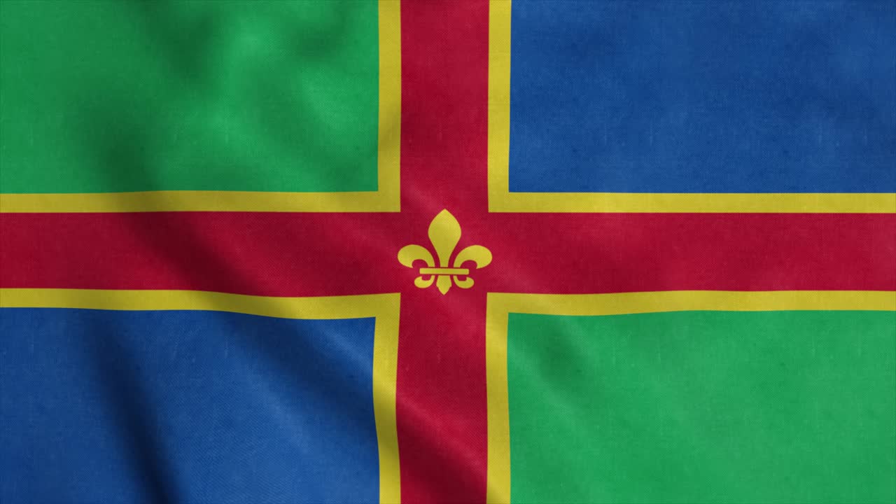Bandiera del Lincolnshire, Inghilterra, che sventola al vento. Sfondo realistico con bandiera