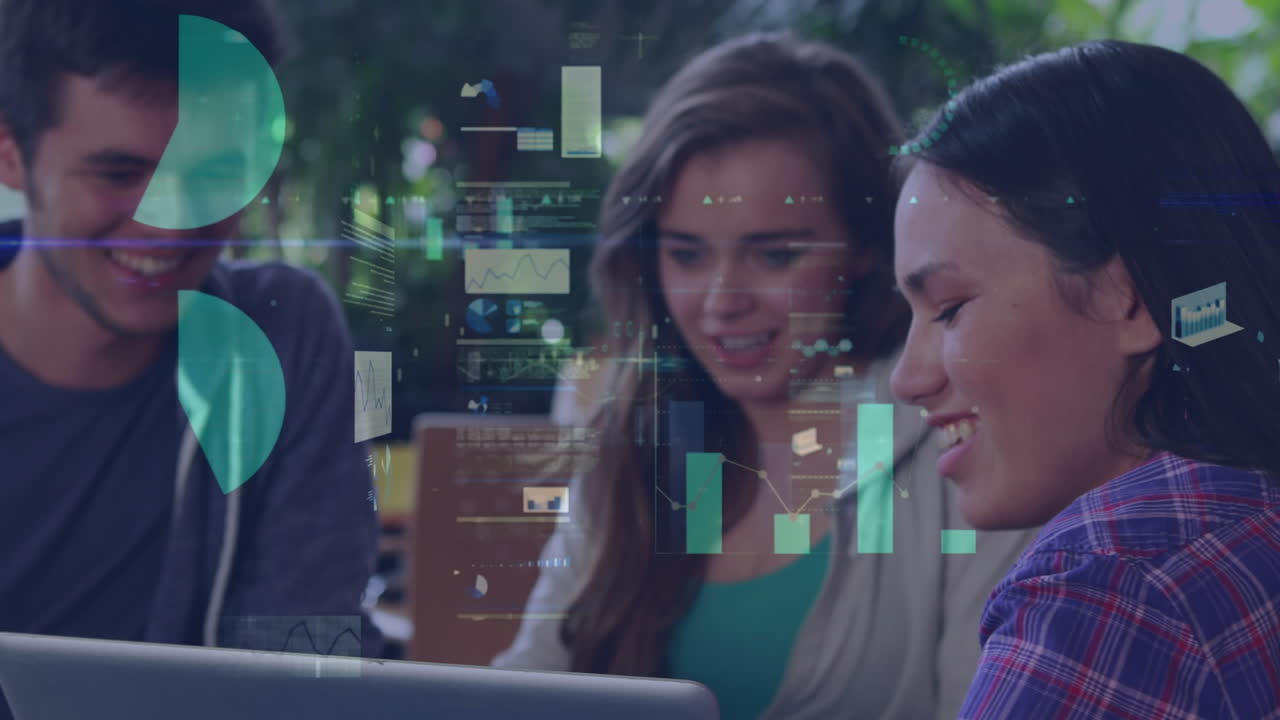 animación del procesamiento de datos sobre diversos estudiantes hablando