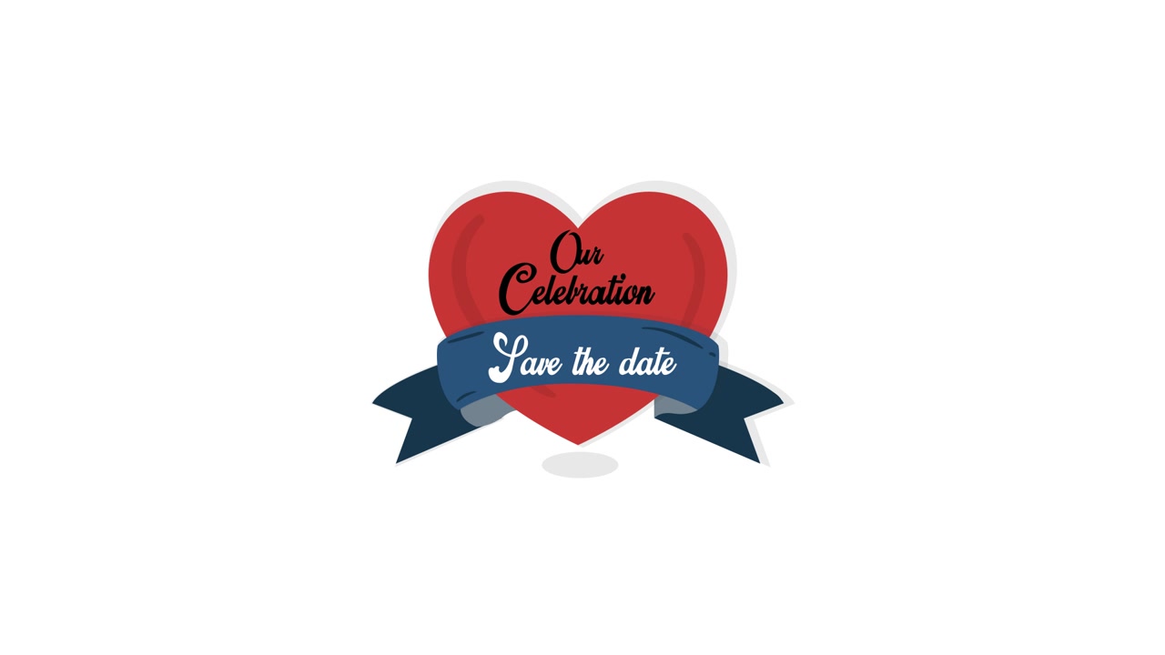 Animated Heart with Ribbon and 'Our Celebration Save the Date' Text