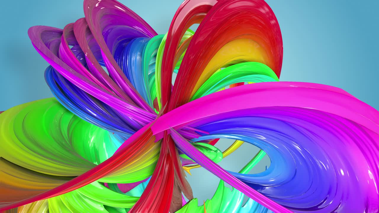 다채로운 리본을 가진 추상적인 무결한 배경: 무지개 줄무는 원으로 움직이고 휘어집니다.