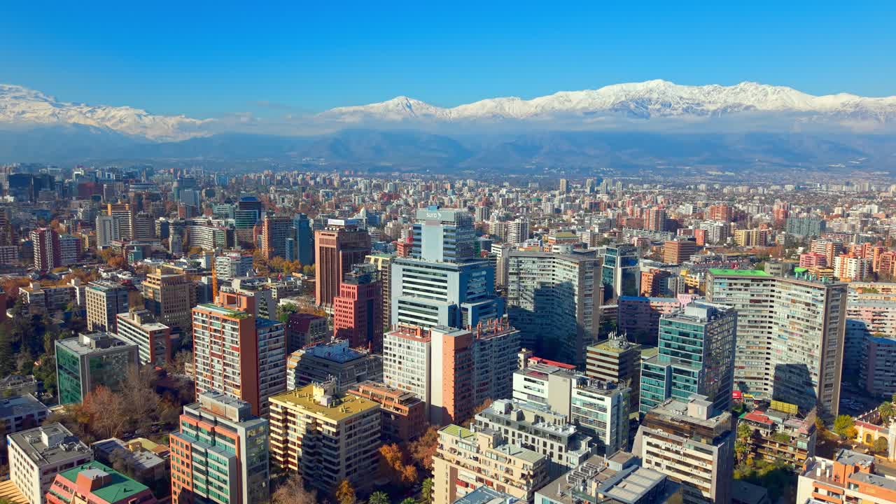 Aerial shot of the vast skyscrapers and apartment complexes in downtown Santiago