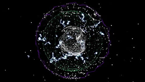 animation of spinning globe and network of connections on black background
