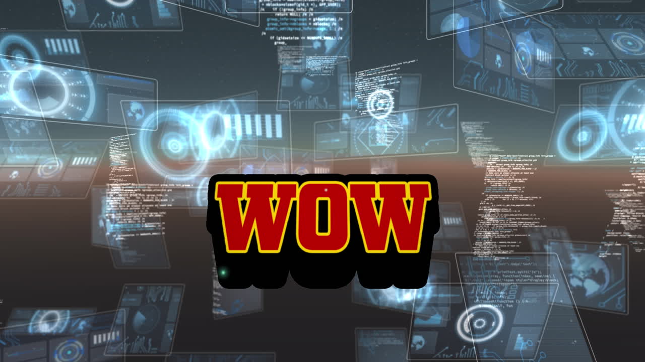 Animation of wow text over scope scanning and data processing