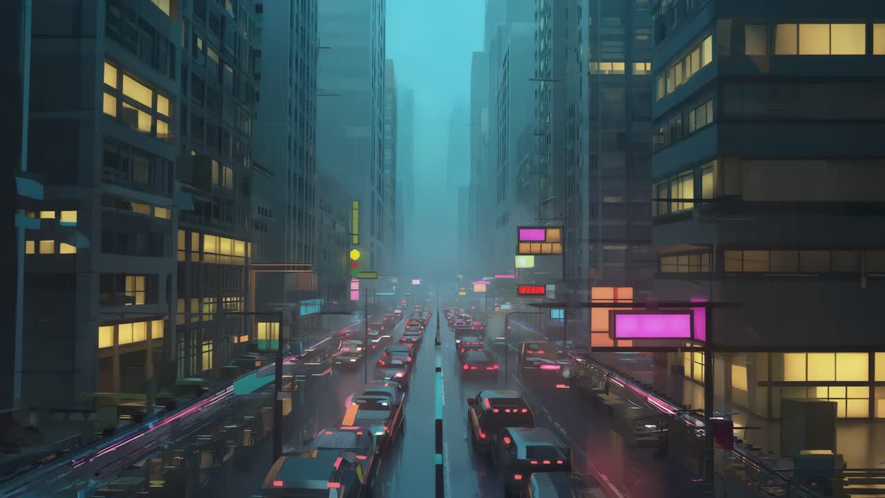 네온 불빛이 있는 미래 도시